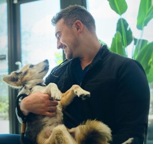 Veterinarian holding dog - Zoetis